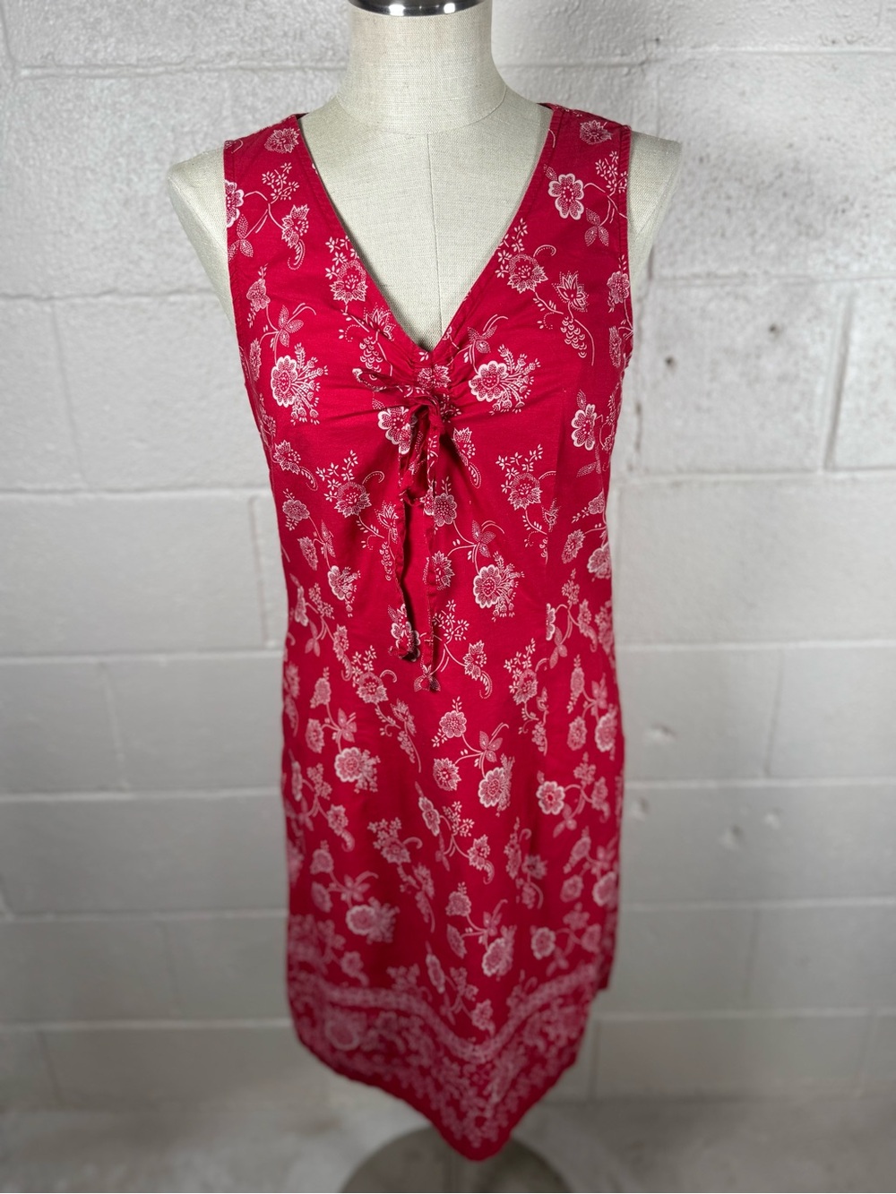Vintage Faded Glory 100% Cotton Red Floral Sleeveless Dress Size Medium 8/10